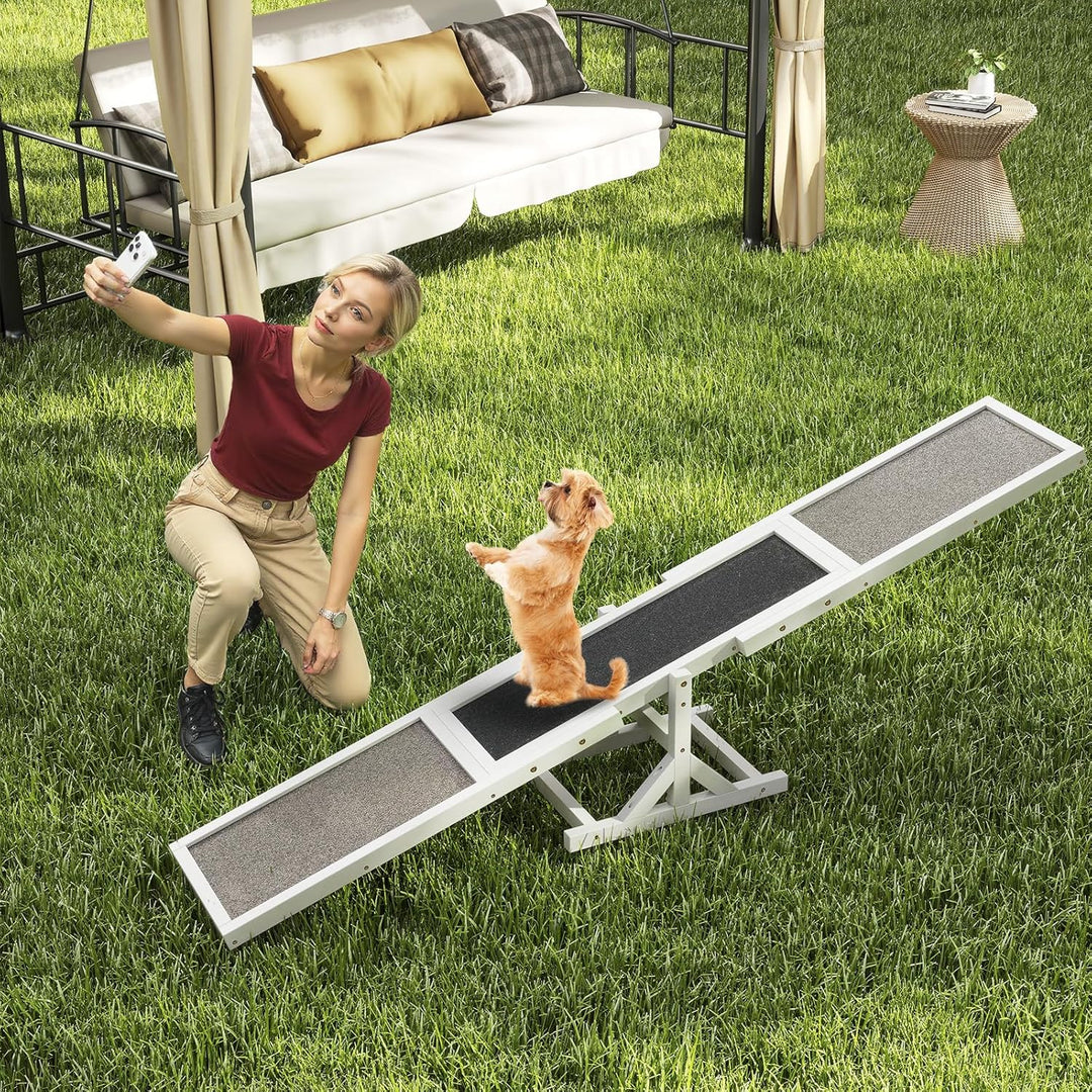 GOPLUS Hundewippe Holz, Hunde Agility Wippe mit rutschfesten Asphaltfilzplatten, Trainingsgerät zur