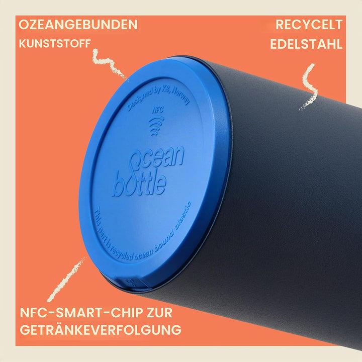 Ocean Bottle Brühflasche aus recyceltem Edelstahl, umweltfreundlich und wiederverwendbar, Ozeanblau,