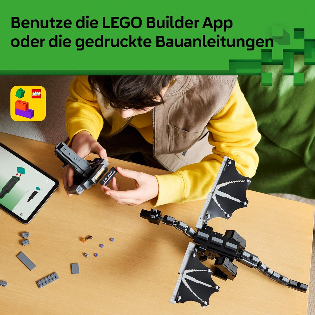LEGO Minecraft Der Enderdrache - Interaktives Spielzeug mit schlagenden Flügeln und Exit Portal-Stän