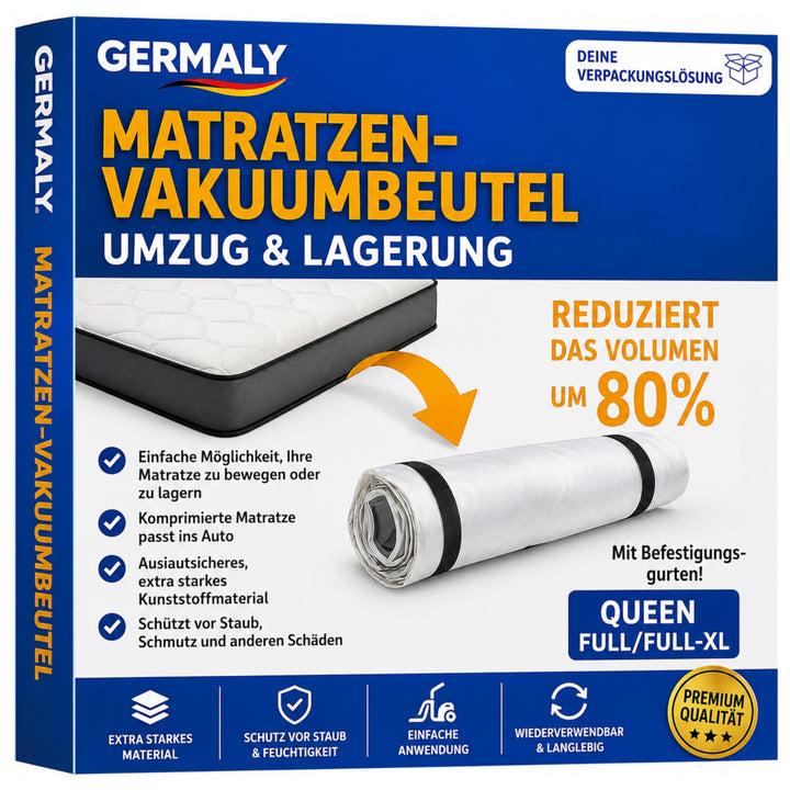 Matratzen Vakuumbeutel 220x240 cm für Einzelmatratzen bis 230x210 cm mit Kompressionsgurten & Ventil