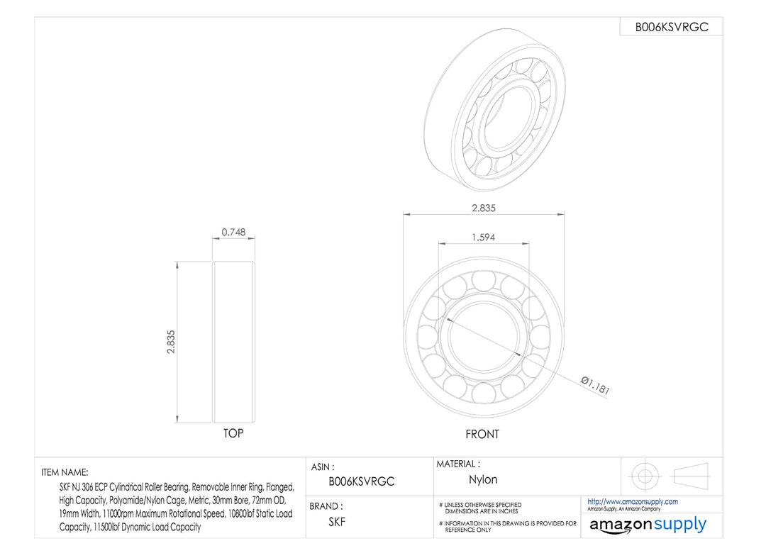 SKF Radialrollenlager, Zylinderform, 30 ID, Stahl