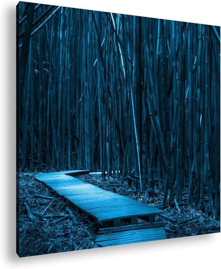 deyoli hölzerner Weg durch einen Bambuswald Format: 70x70 Effekt: Monocrome Blau als Leinwand, Motiv