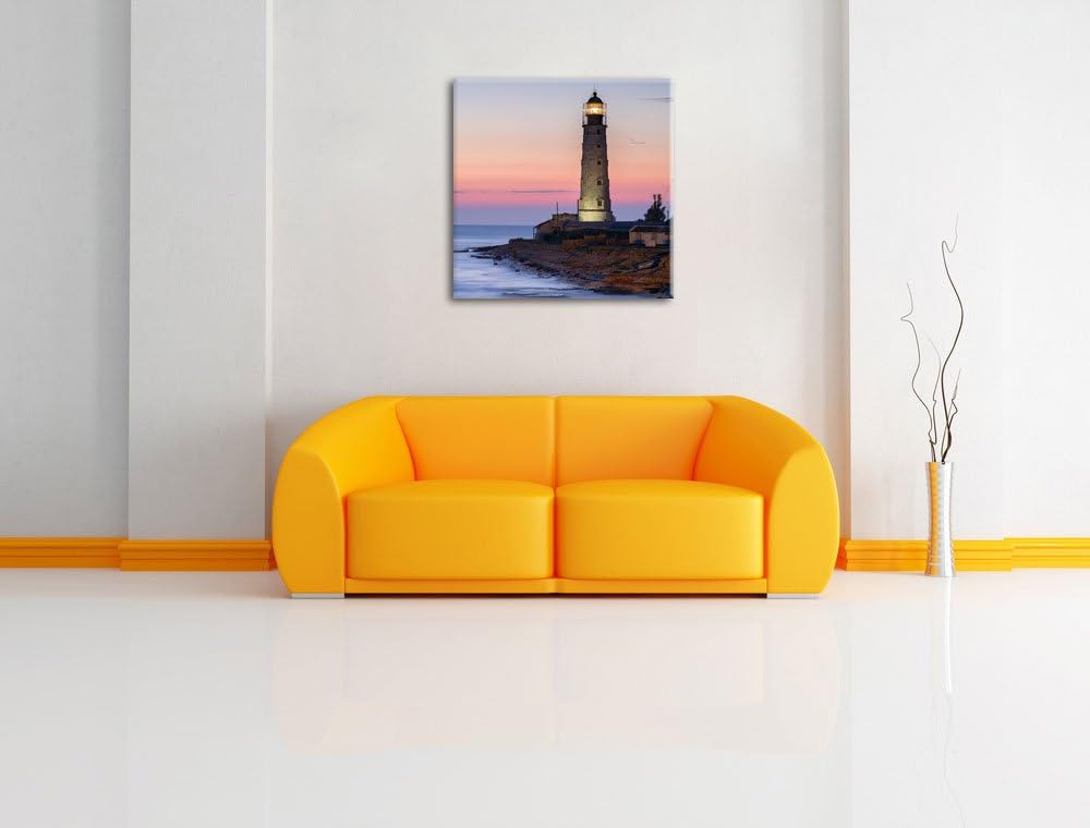 Pixxprint Leuchtturm in Abenddämmerung als Leinwandbild/Grösse: 70x70 cm/Wandbild/Kunstdruck/fertig