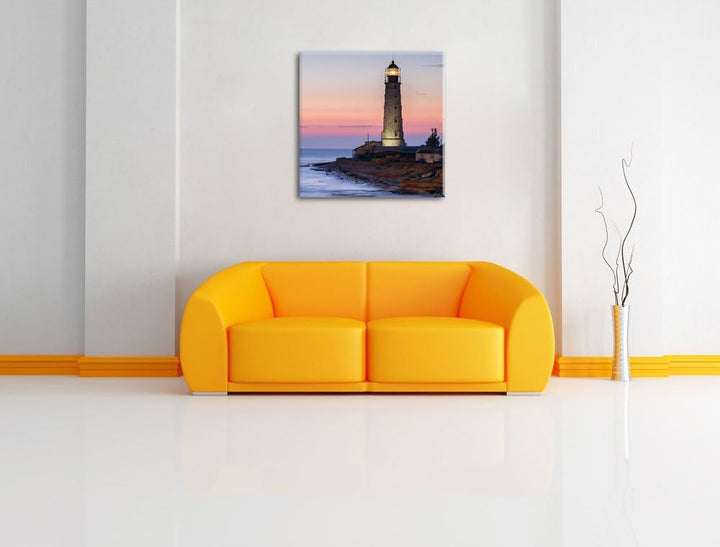 Pixxprint Leuchtturm in Abenddämmerung als Leinwandbild/Grösse: 70x70 cm/Wandbild/Kunstdruck/fertig