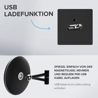ovimar Kosmetikspiegel Leinoya | mit Beleuchtung | wiederaufladbar | Wandmontage ohne Bohren | im Ba