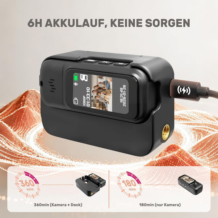 Mini Action Cam 1080P,Body Cam, Wasserdicht 30M,180 Min Akku,Bodycam Körperkamera Mini mit 180° Obje