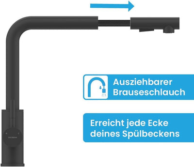 Bächlein Küchenarmatur Varvaro – 360 Grad schwenkbar (matt schwarz) – Einhand-Spültischbatterie aus