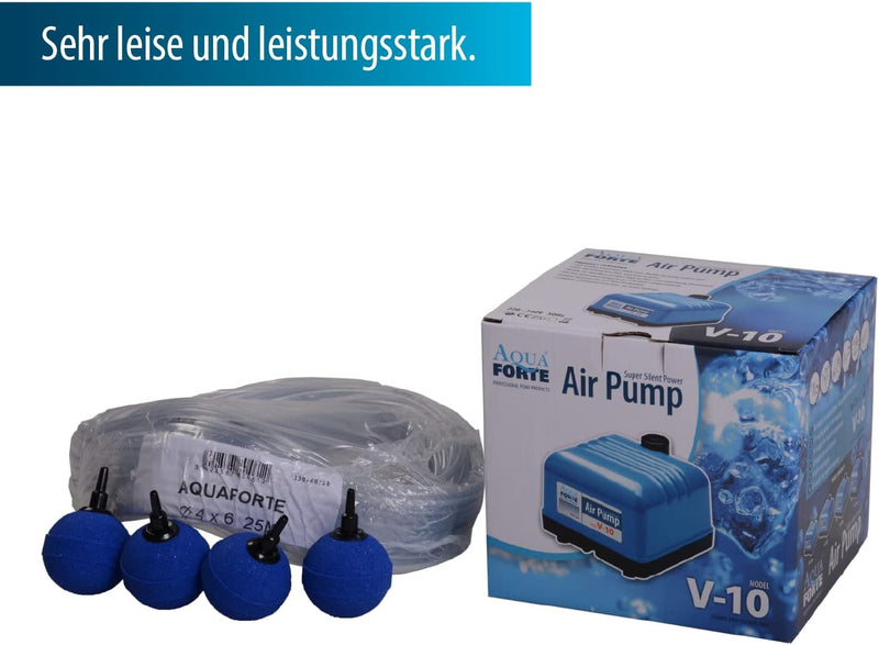 AquaForte Hi-Flow V-10 Luftpumpenset, Komplettset mit Luftverteilern, 25 m Schlauch 4 x 6 mm und 4 L