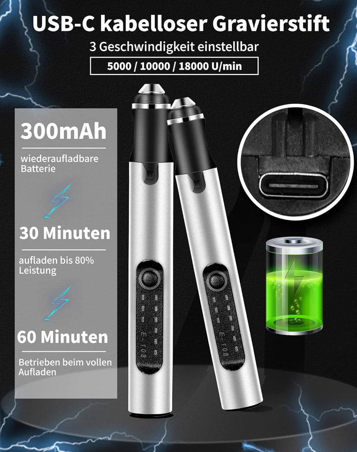 Elektrische Gravierstift Multifunktionaler Gravierwerkzeugsatz, ZITFRI Mini Graviergerät mit Gravurz