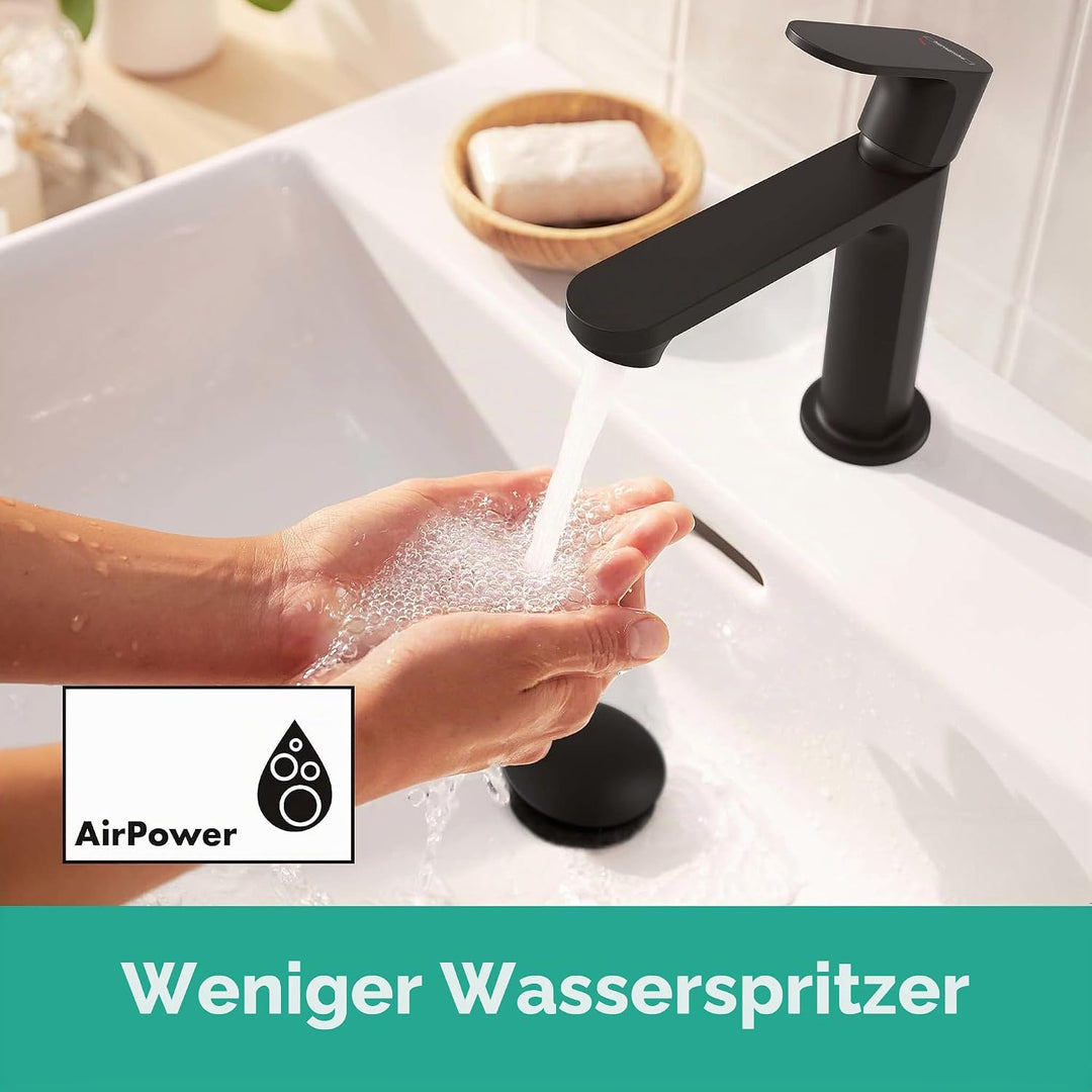 hansgrohe Rebris S - Waschtischarmatur mit Zugstangen-Ablauf, energiesparend (CoolStart), Wasserhahn
