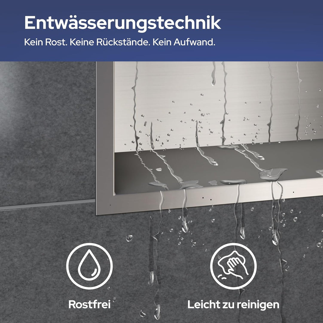 VILSTEIN Wandnische Dusche 30x30 cm - Randlose Duschnische - Silber - Einbauregal für Dusche im Aufp