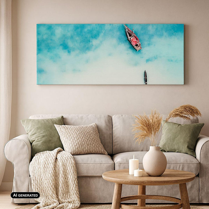 Wandbilder Dekoration Wohnzimmer Insel Boot Schiff Ozean Panorama Bilder auf Leinwand 120x50cm Leinw