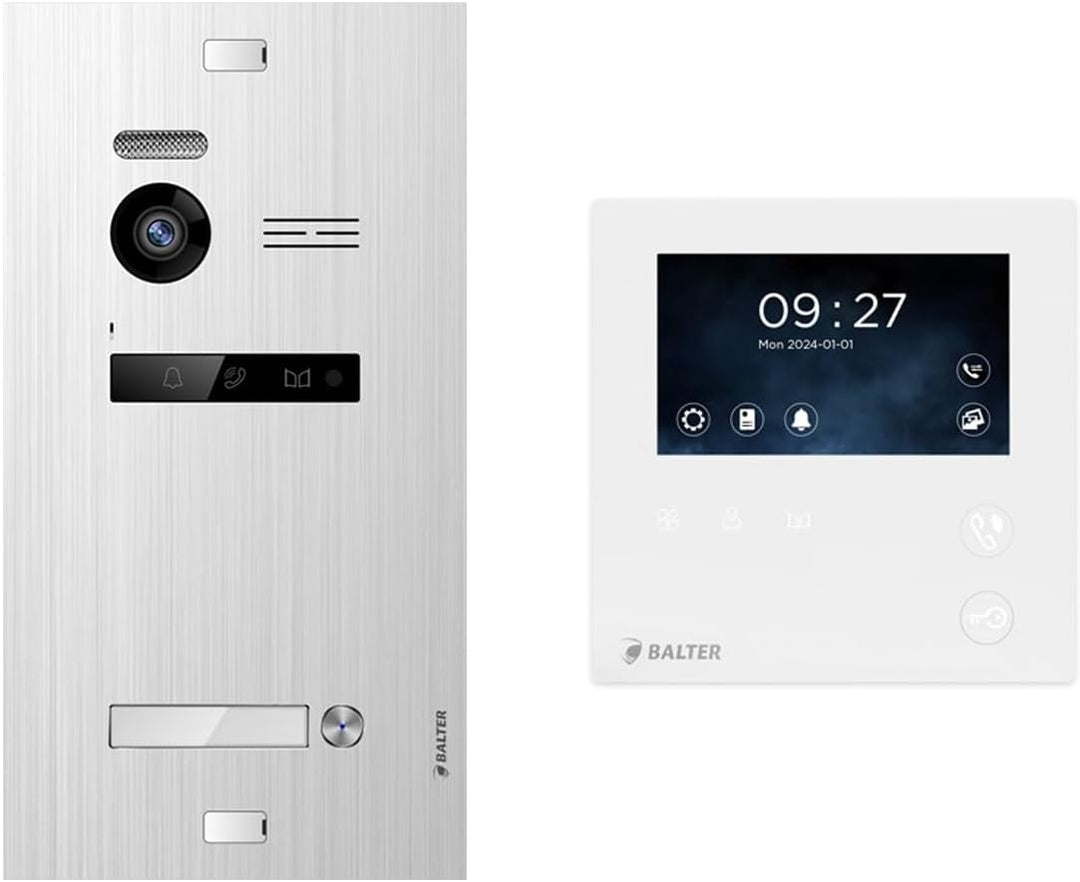 Balter EVO Silber/Weiss Video Türsprechanlage Set für 1 Familienhaus (1x Türstation mit Full HD-Kame