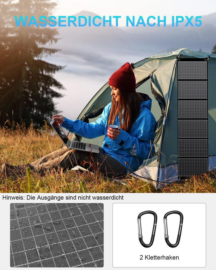 ELECAENTA 60W Faltbar Solar Ladegerät Tragbarer ETFE Monokristallinem Solarpanel USB-C PD45W USB QC3