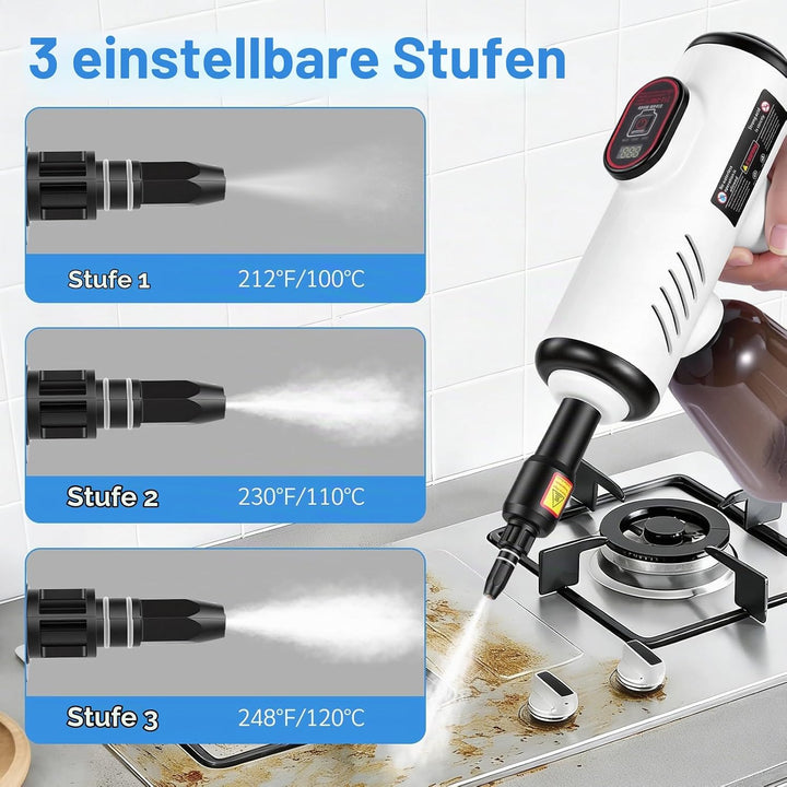 1500W Handdampfreiniger, 15 Sekunden Aufheizzeit, 3 Geschwindigkeitsstufen, 600ml Wassertank Steam C