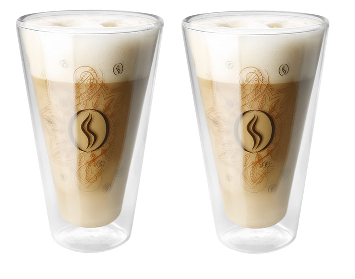 Montepreti Design Latte Macchiato Gläser 250ml, Kaffeeglas für Cappuccino, Espresso, Kaffee-Mandala,
