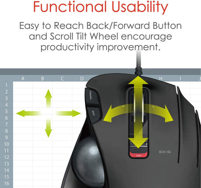 ELECOM M-XT3URBK Mouse Wired Trackball Grip 6 Button, Black Thumb-operated Wickel