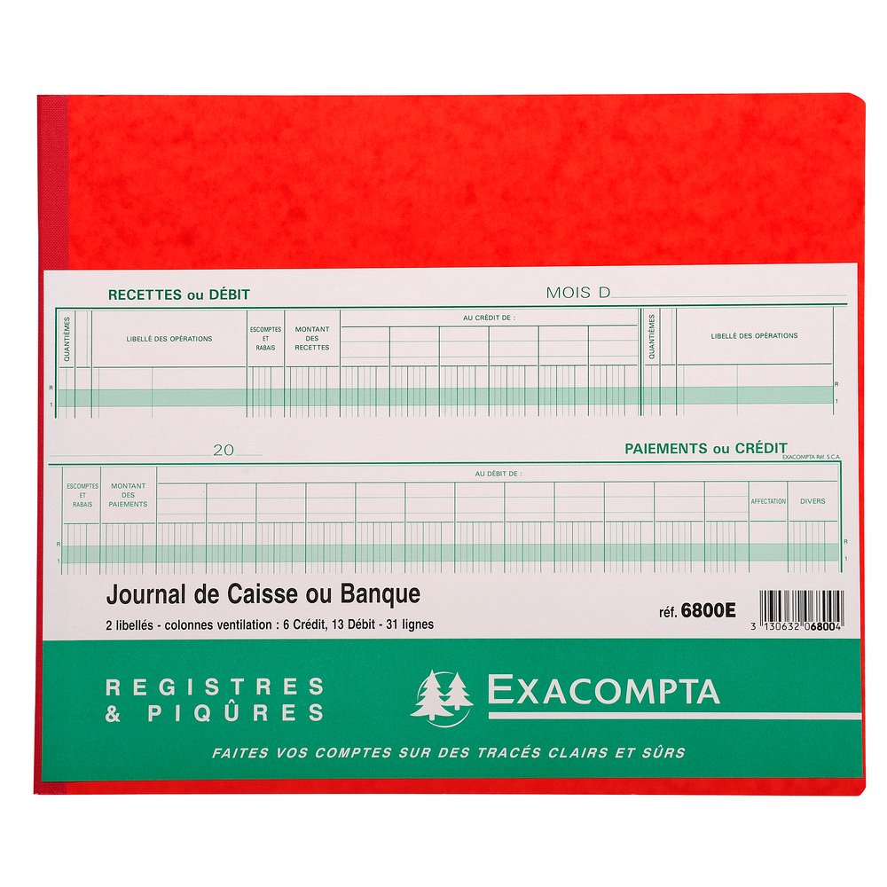 Exacompta 6800E Kassenbuch 27x32cm, 40 Blatt, 31 Zeilen, 1 Stück, farbig sortiert