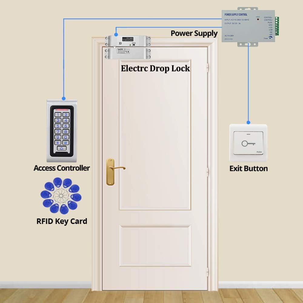 KDL RFID-Zutrittskontrollsystem-Kit wasserdichte Bedientastatur mit elektrischem 12-V-DC-Türschloss,
