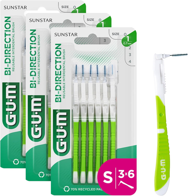 GUM BI-DIRECTION Dual Position Interdentalbürsten | Antibakterielle Borsten | 90-Grad-Positionierung