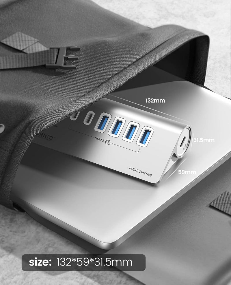 USB C Hub, ORICO 7 Port USB C 3.2 Gen 2 Hub, USB Verteiler 10 Gbps mit 4 USB C, 2 USB A, PD 60W, 24V