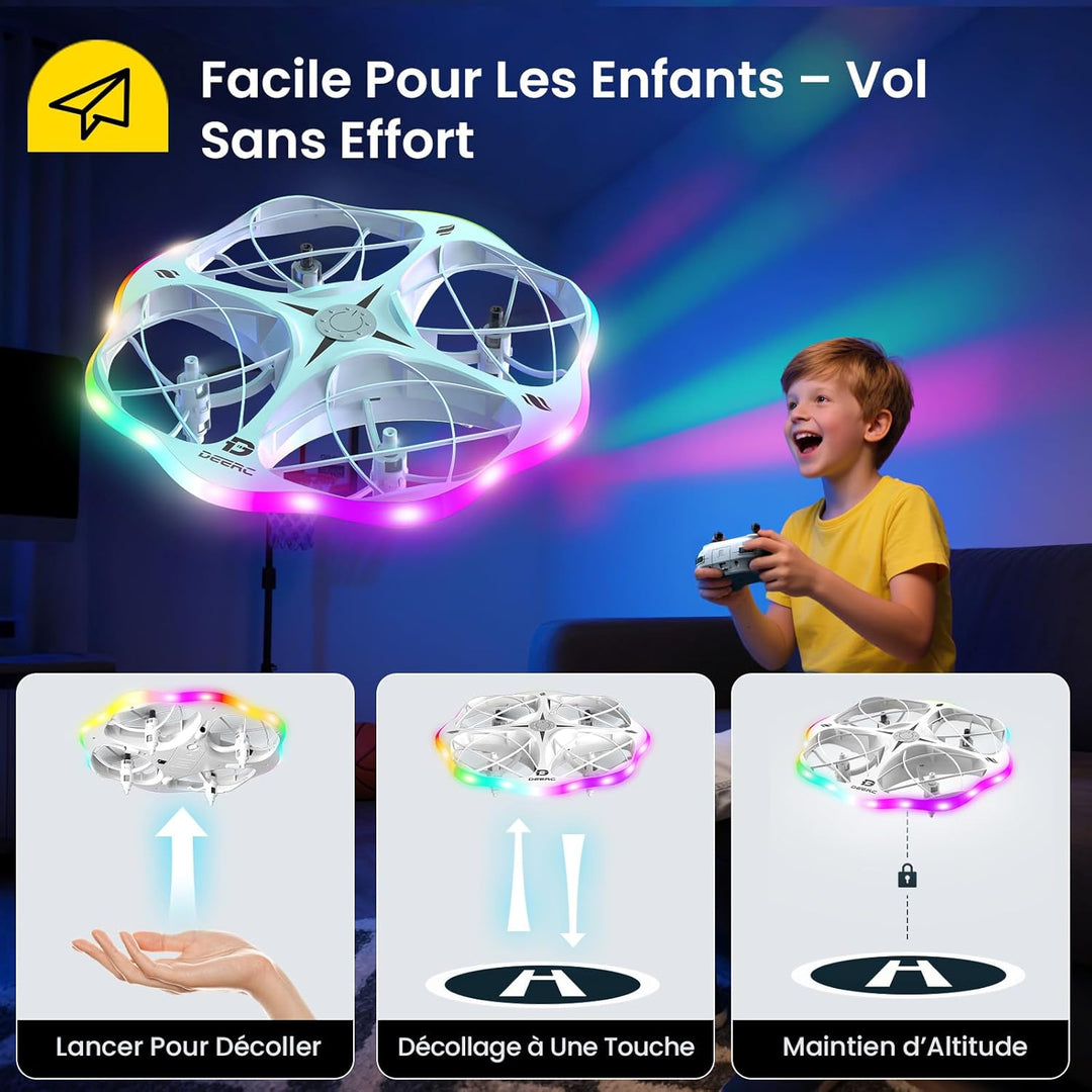 DEERC D13 Mini-Drohne für Kinder mit Hindernissvermeidung, 6 LED-Modi, kleines einfaches UFO-Spielze