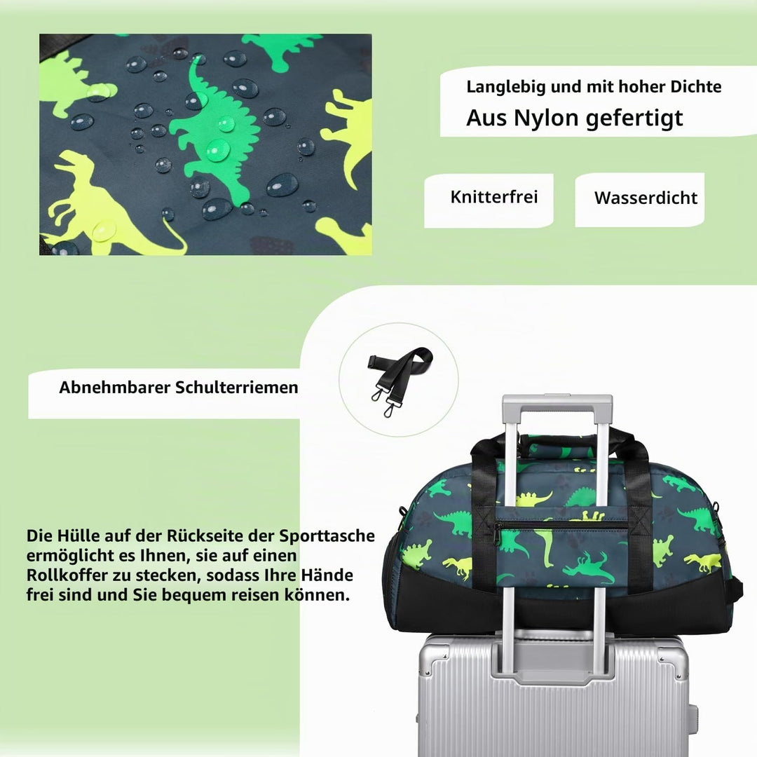 Lmwzh Kinder Sporttasche Reisetasche mitSchuhfach Turnbeutel wasserdichte Schwimmtasche (Dinosaurier