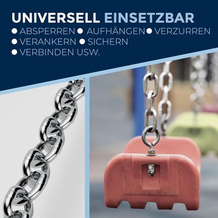 100cm = 1 meter 10mm starke Metallkette Meterware V4A Schaukel Ketten kurzgliedrig am Stück Eisenket