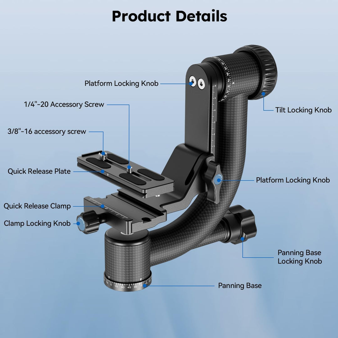 Sirui PH-20 Gimbal Head (Carbon, Höhe: 230mm, Gewicht: 1.3kg, Belastbarkeit: 20kg) mit Tasche und Gu
