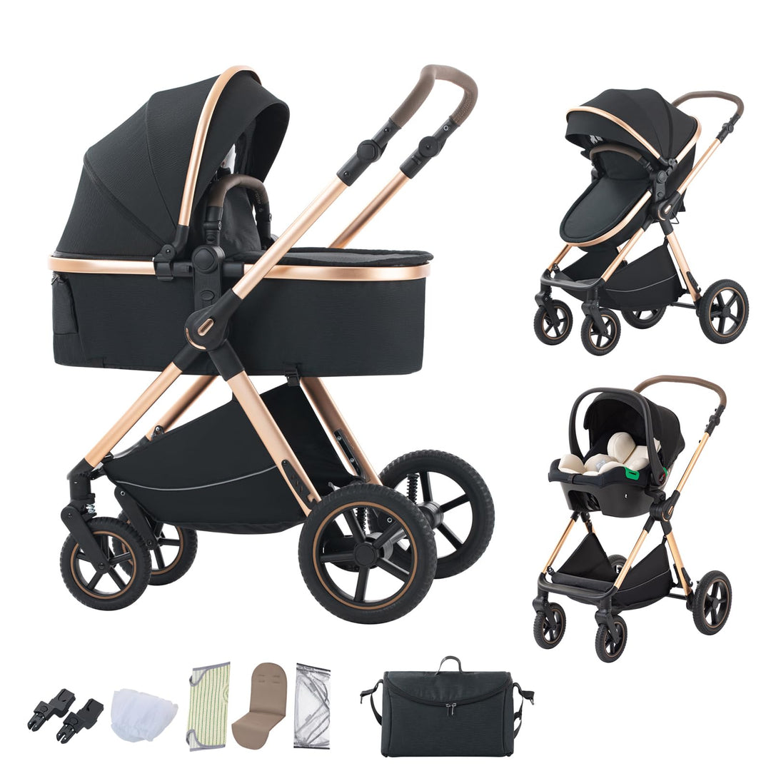 BEBBY Kombikinderwagen 3 in 1 Reisesysteme Standardkinderwagen Kinderwagen Buggy Neugeborener Tragba