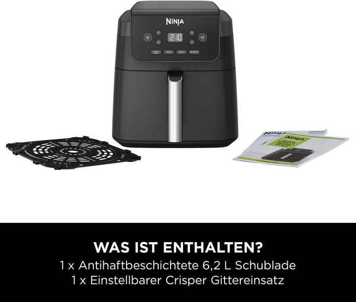 Ninja Heissluftfritteuse, 6,2 l, ohne Öl, grosse quadratische Schublade, Braten, Heissluftfrittieren