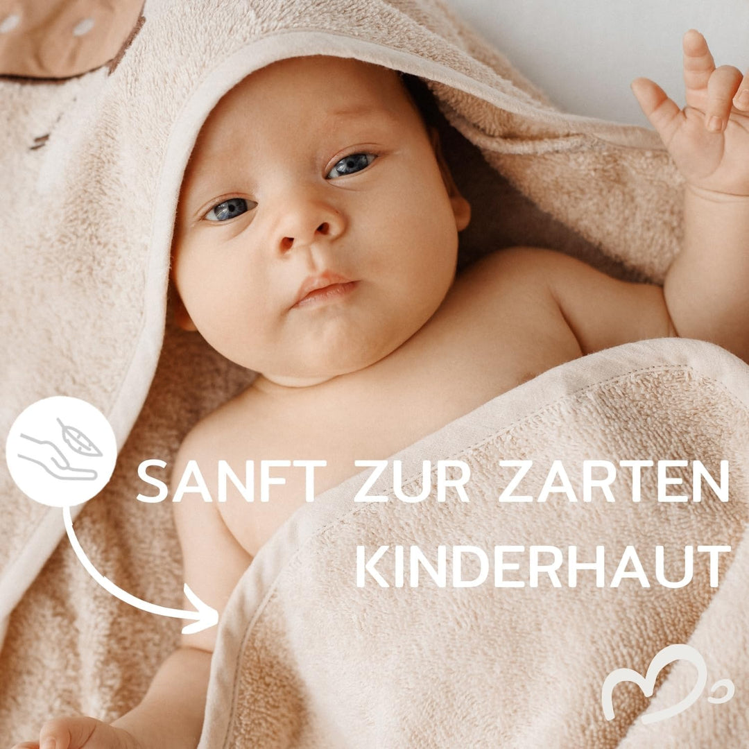 Babyhandtuch mit Kapuze und Waschlappen 100x100 cm – Handtuch Rentier aus 100% Baumwolle - REH Badet