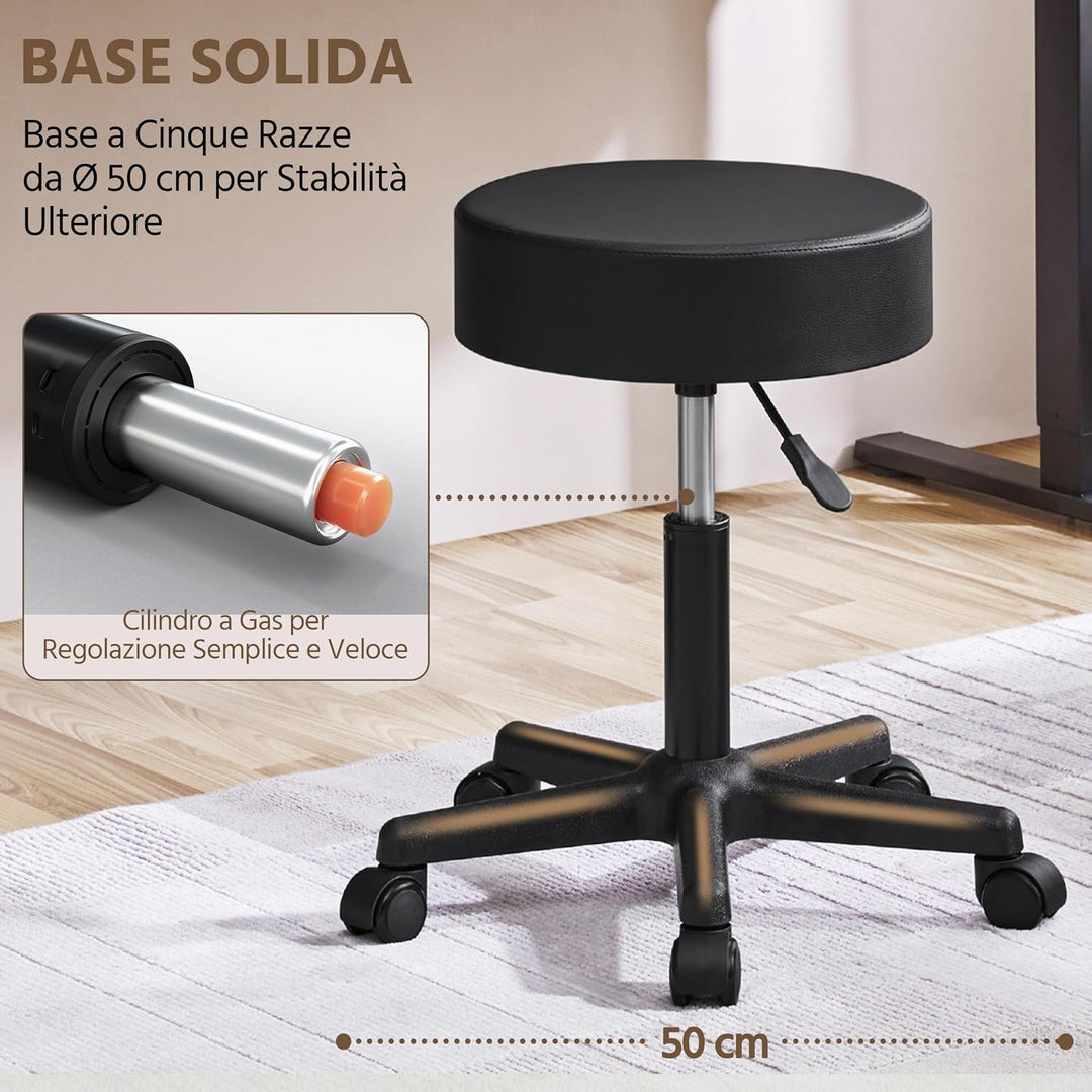 Yaheetech Rollhocker höhenverstellbar,Arbeitshocker Bürohocker 360° drehbar mit Rollen,Hocker Drehho
