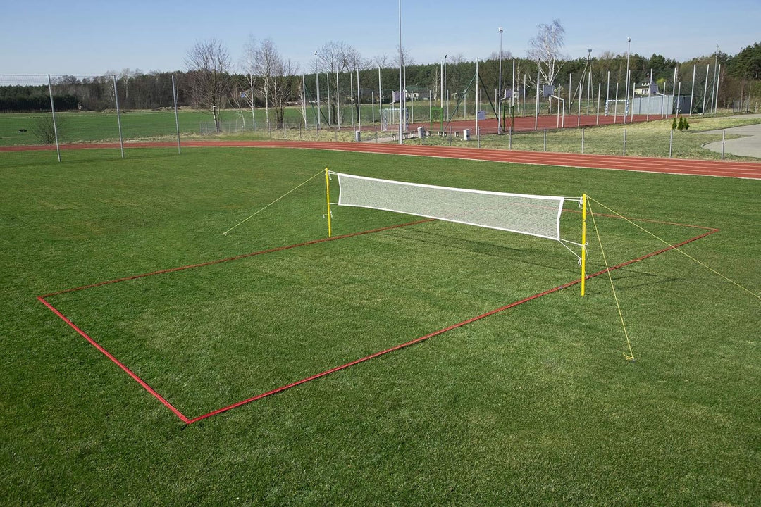 RomiSport Badminton komplettes Netz + Pfosten + Feldmarkierung Courtline einstellbar max. 6,15 x 13,
