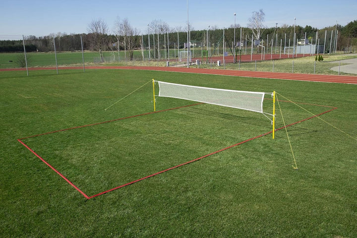 RomiSport Badminton komplettes Netz + Pfosten + Feldmarkierung Courtline einstellbar max. 6,15 x 13,