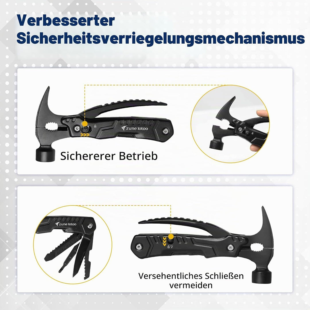 Zune Lotoo Multitool Camping Hammer, 14 in 1 Tragbares Multitool Werkzeug aus Edelstahl, Survival Mu