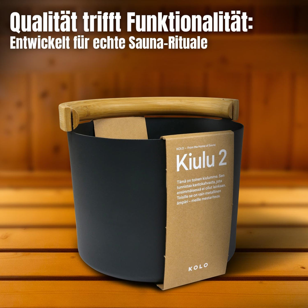 KOLO Sauna Kübel 2 & Kelle - Sauna Aufguss Set - Sauna Eimer 5 l aus Aluminium Schwarz - 300 ml Aufg