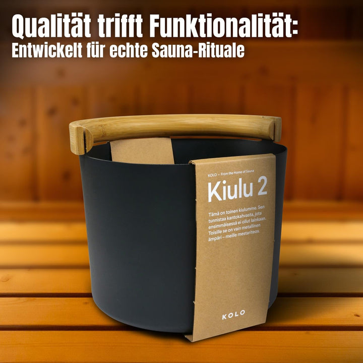 KOLO Sauna Kübel 2 & Kelle - Sauna Aufguss Set - Sauna Eimer 5 l aus Aluminium Schwarz - 300 ml Aufg