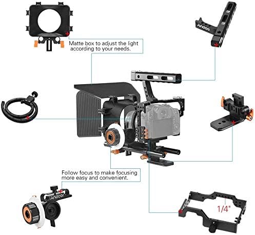 Andoer C500 Camera Rig Aluminiumlegierung Kit mit Kamera Cage, Matte Box+ folgt, Follow Focus+ Handg