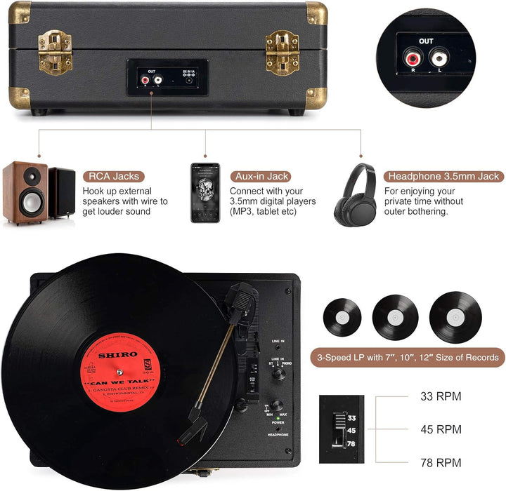 Vinyl Plattenspieler 3-Gang 33/45/78 U/min im Koffer-Stil Bluetooth Tragbaren Schallplattenspieler m
