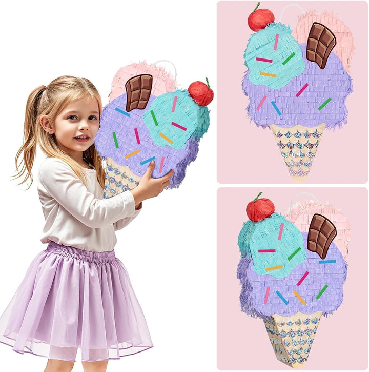 WERNNSAI Eis Pinata – Eiscreme Pinata Geburtstag Mädchen Kinder Eiscreme Piñata Set mit Stock Augenb