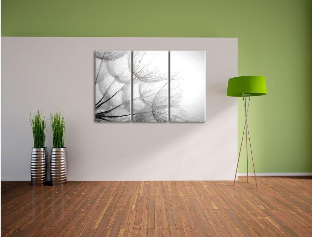 Pixxprint Tropfen bedeckte Pusteblumen als Leinwandbild/Grösse: 3 Teilig (120x80) cm/Wandbild/Kunstd