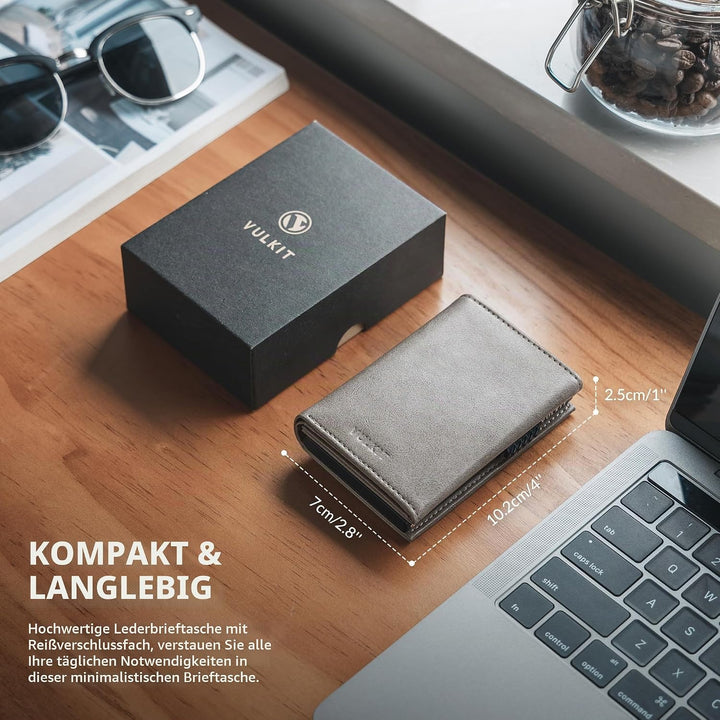 VULKIT Kreditkartenetui RFID-blockierende Pop-Up-Kartentasche aus Echtem Leder mit Geldscheinfach, A