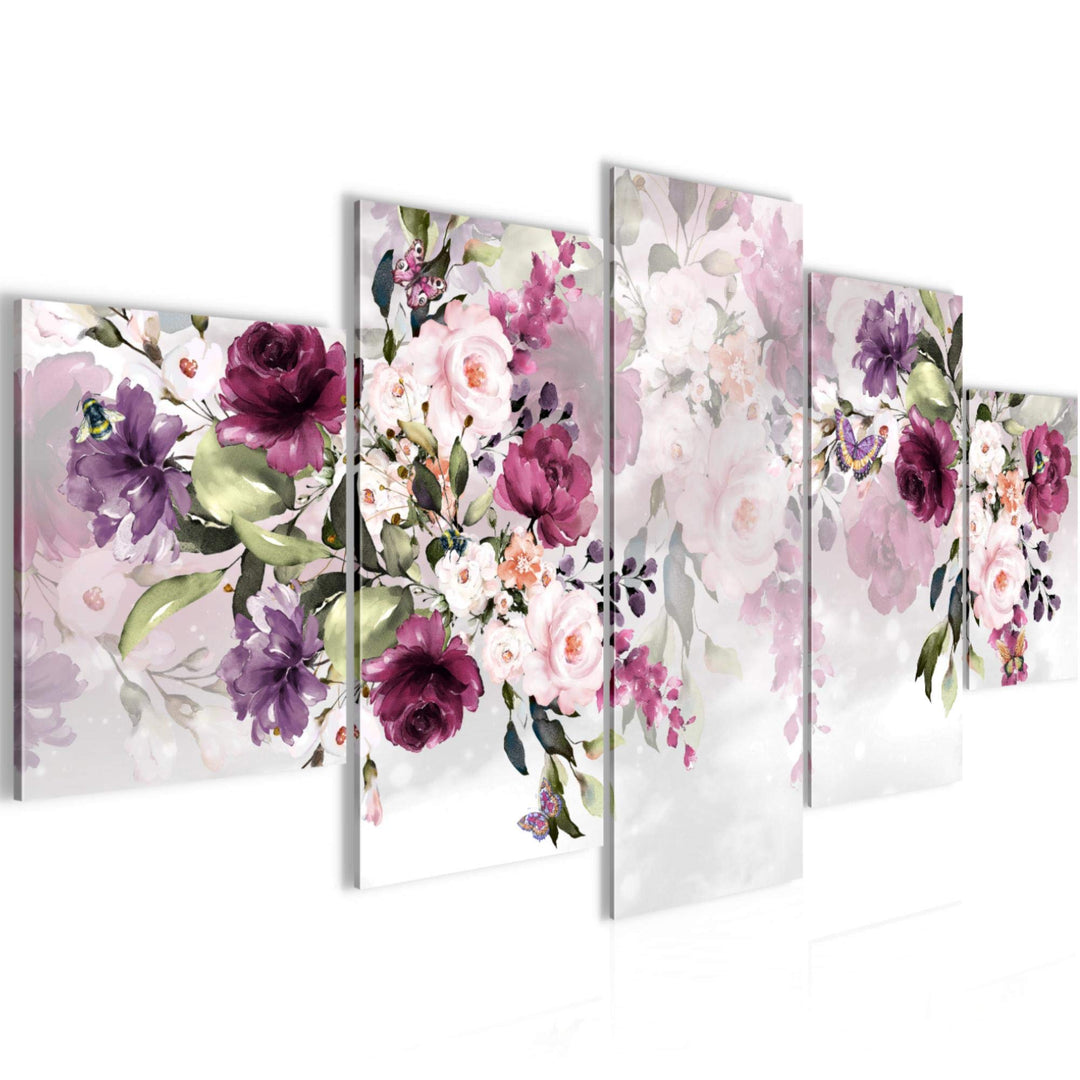 Runa Art Wandbilder Blumen 5 Teilig Bild auf Vlies Leinwand Deko Wohnzimmer Blumenmotiv Rosa Lila 02