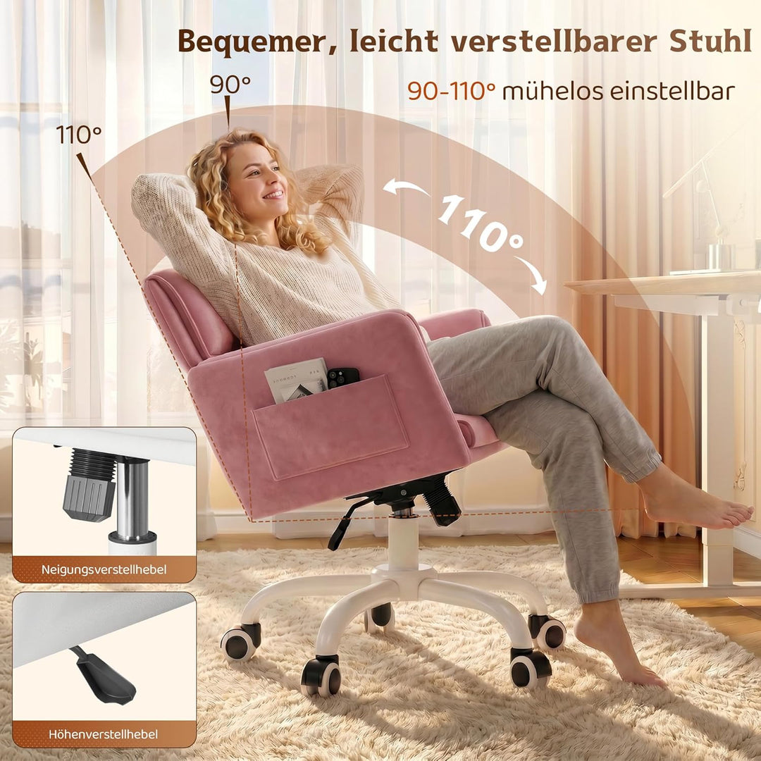 Schreibtischstuhl, Schminktisch Stuhl mit Samtbezug, Neigbarer & Höhenverstellbarer Bürostuhl, bis 1