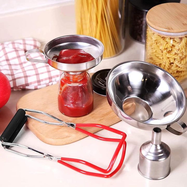 5 Stück Edelstahl Trichterset, Marmeladentrichter, 3 Grössen Küchentrichter Set, Küchentrichter, Fla