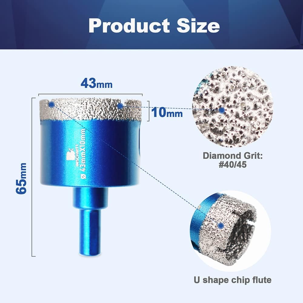 Diamant Trockenbohrer Fliesenbohrer 43mm - BRSCHNITT 3 Stück Diamant Bohrkrone - Lochsäge für Kerami