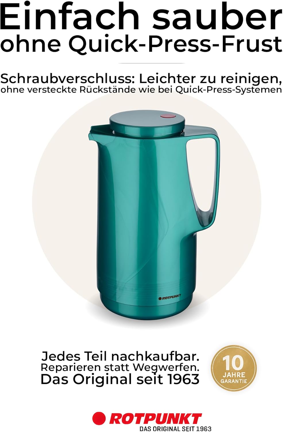 ROTPUNKT Isolierkanne 1L - Premium Kaffekanne Made in Germany I Hält bis zu 24 Std heiss I Warmhalte