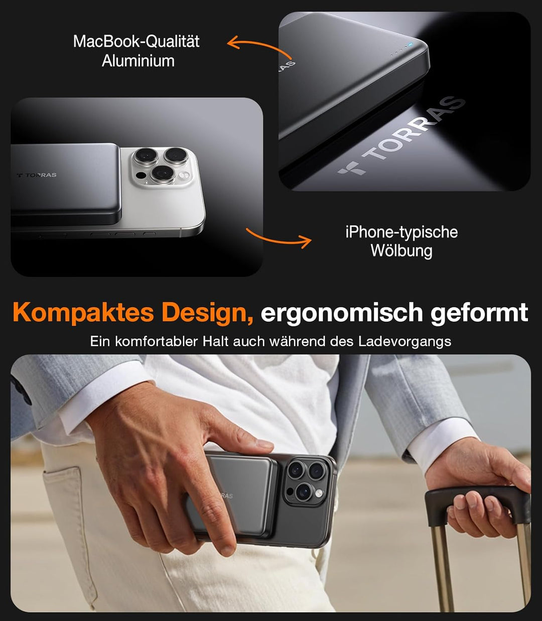 TORRAS MiniMag Qi2 Powerbank für MagSafe, 10000mAh Qi2-Zertifiziert Magnetische Power Bank mit 30W U