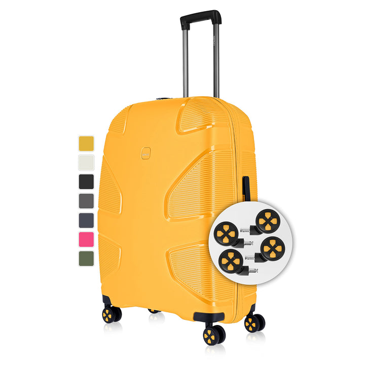 IMPACKT Hartschalenkoffer IP1 mit 4 Rädern aus recyceltem Material mit austauschbaren Klickrollen, S
